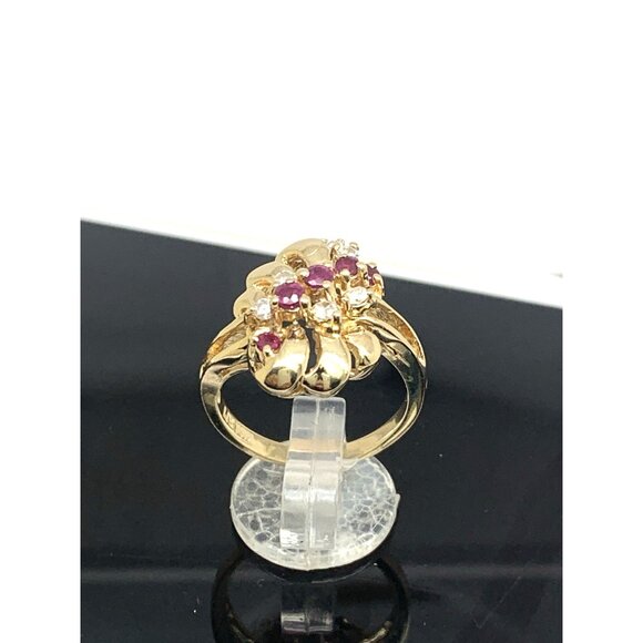 Red Gemstone Cocktail Ring 14k Yellow Gold Estate Jewelry Women's Size 7 - Picture 3 of 14
